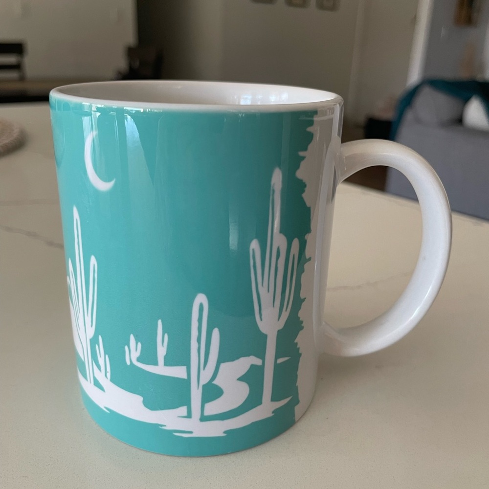 Cricut Desert Landscape With Cactus Graphic Teal Blue & White Coffee Mug Tea Cup